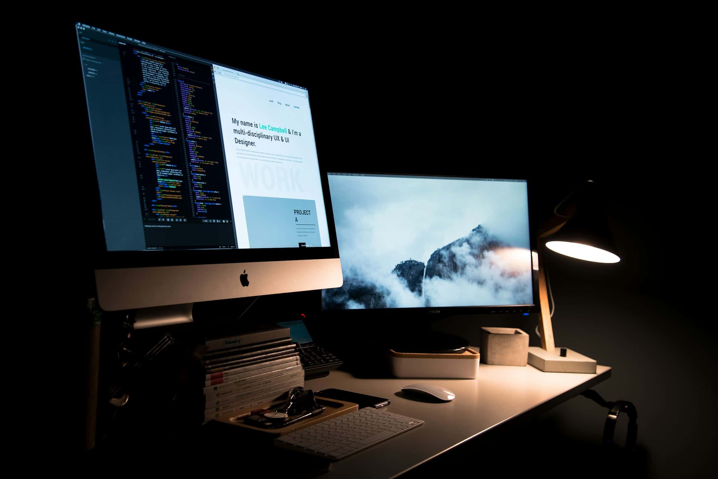 Desk with laptop during website design work